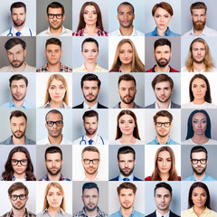 Collage of many diverse, multi-ethnic people's close up heads, beautiful, attractive, handsome,...