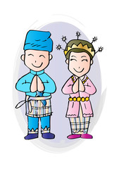 Cartoon costume. Riau, Indonesian traditional clothes.