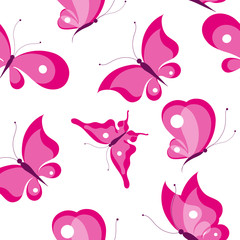 Fototapeta na wymiar beautiful pink butterflies, pattern on a white
