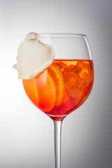 Summer refreshing faintly alcoholic cocktail Aperol spritz in a