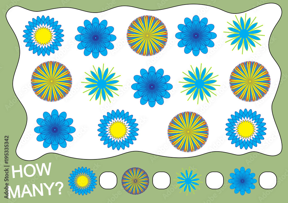 Wall mural how many doodle flowers. game for children. vector illustration