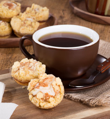 Cinnamon cream cheese coffee cake and cup of coffee