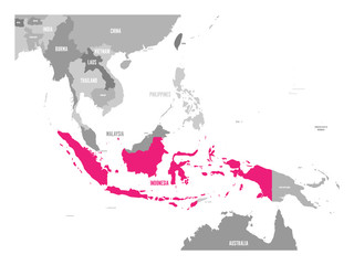 Vector map of Indonesia. Pink highlighted in Southeast Asia region.