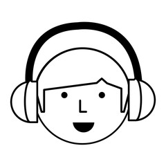 Cartoon man face with headphones over white background, vector illustration