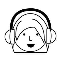 Cartoon girl with headphones over white background, vector illustration