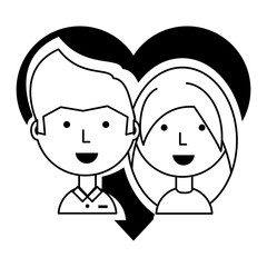 Heart with in love couple over white background, vector illustration