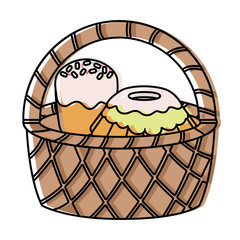 Basket with cakes icon over white background, colorful design.  vector illustration