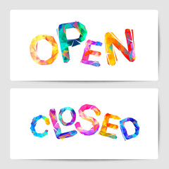 Open, closed - Door signs. Еriangular letters