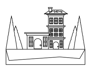 Residential houses surrounded by trees over white background, vector illustration