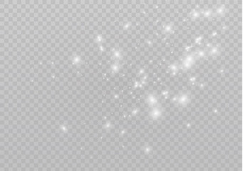 White sparks and golden stars glitter special light effect. Vector sparkles on transparent background. Christmas abstract pattern. Sparkling magic dust particles. - obrazy, fototapety, plakaty