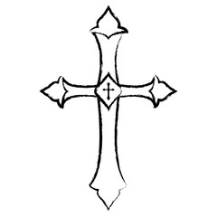 sketch of Religious Cross icon over white background, vector illustration