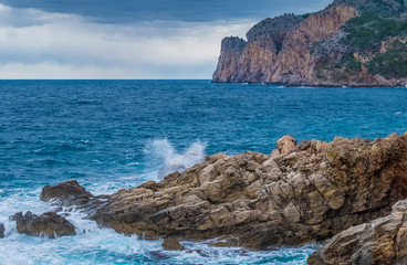 Fototapeta na wymiar Rugged coastal landscapes along the western coast of Majorca (Mallorca), Balearics Islands, Spain