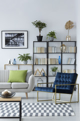Blue armchair in living room