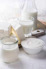 Sour cream and fresh cottage cheese, organic dairy products