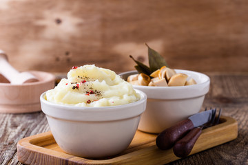 Mashed potatoes and homemade pickled mushrooms