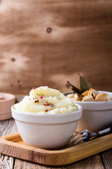 Mashed potatoes and homemade pickled mushrooms