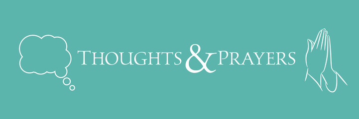 Thoughts and prayers design with thought bubble and praying hands. EPS10 vector illustration.