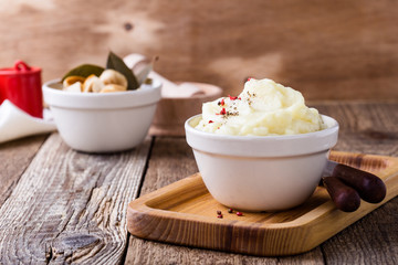 Mashed potatoes and homemade pickled mushrooms