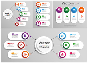 Collection of colorful infographic can be used for workflow layout, diagram, number options, web design. Infographic business concept with options, parts, steps or processes. Vector Eps 10