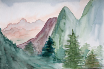 Mountain Landscape In Watercolor