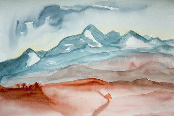 Mountain Landscape In Watercolor