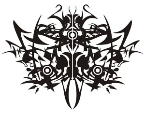 Ethnic decorative black butterfly wings. Abstract butterfly wings formed by peaked elements for a tattoo, an embroidery, an engraving, etc.