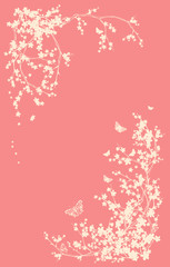 spring season vertical background with sakura branches and butterflies vector silhouette