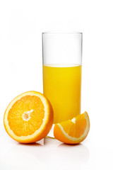 Orange, a glass of orange juice, a slice of orange. Isolate on white background