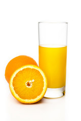 Orange, a glass of orange juice. Isolate on white background