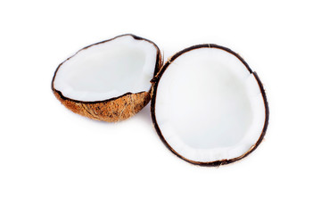 coconut and coconut milk isolated on white