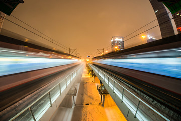 Night train in motion blur