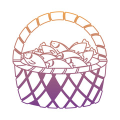 Basket with fish over white background, colorful design  vector illustration
