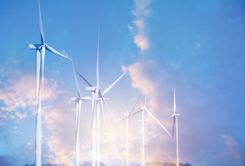 Wind turbines under the blue sky. Wind turbines generating electricity.