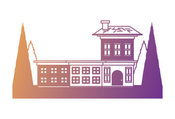 Naklejka premium Big house surrounded by trees over white background colorful design. vector illustration