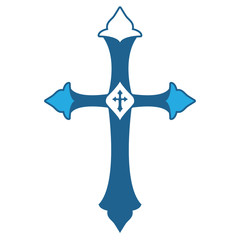 Religious Cross icon over white background, blue shading design. vector illustration