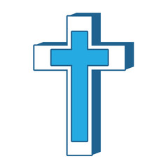 Religious Cross icon over white background, blue shading design. vector illustration