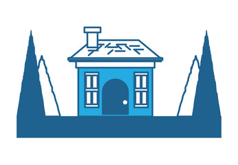 House with trees around over white background, blue shading design. vector illustration