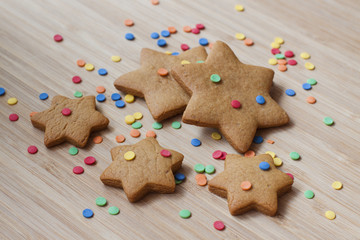 Ginger biscuits on a wooden background