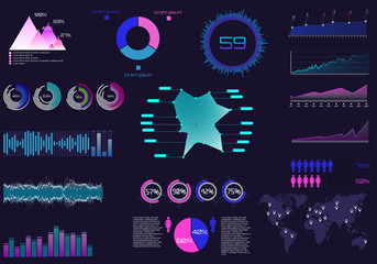 Multipurpose business infographic vector brochure template for presentation. Charts, diagrams and infographics elements on dark pages. Illustration of infographic data, diagram statistic vector