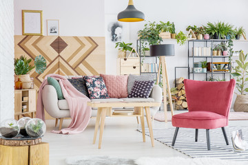 Red living room interior