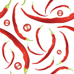 Fototapety  Wzór świeżej papryki Cayenne. Gorące pikantne czerwone papryki na białym. Ilustracja wektorowa Eps10.