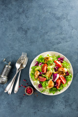Fresh vegetable salad of tomatoes, cucumbers, italian mix, lettuce and grilled chicken breast
