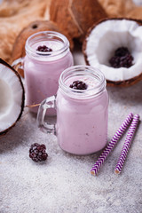 Obraz na płótnie Canvas Smoothie with blackberries and coconut milk