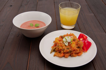 Potato goulash with tofu on a table