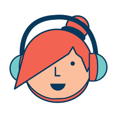 Cartoon girl with headphones over white background, colorful design. vector illustration