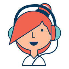 Cartoon girl with headphones over white background, colorful design. vector illustration