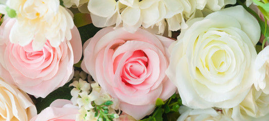 Pink and white bouquet roses, sweet valentine season and wedding day, symbol valentine conceptual.