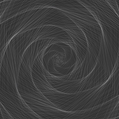 Abstract background A whirlwind of twisted spiral metal lines Spiral contour whirlpool twist on dark gray background Abstract cyclic circles Linear technology Decorative design element Vector graphic
