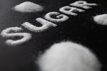 Sugar Word. White Sugar On Background