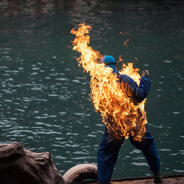 Fire stunning fighter man burn